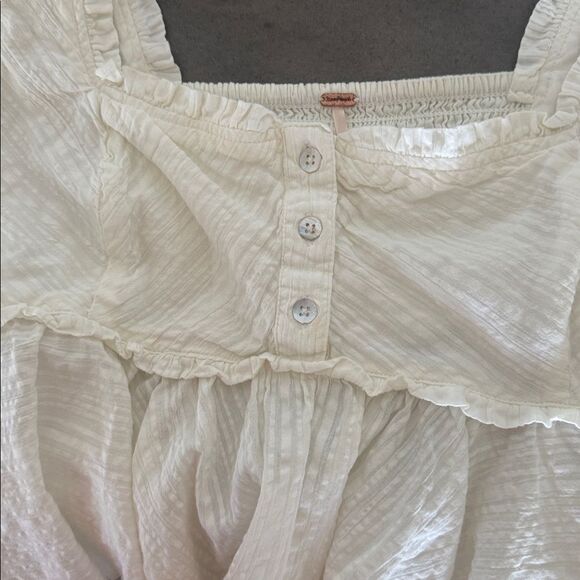 Free People Leave It To Me Babydoll Top Cotton in Ivory Square Neckline Size L - Picture 10 of 12